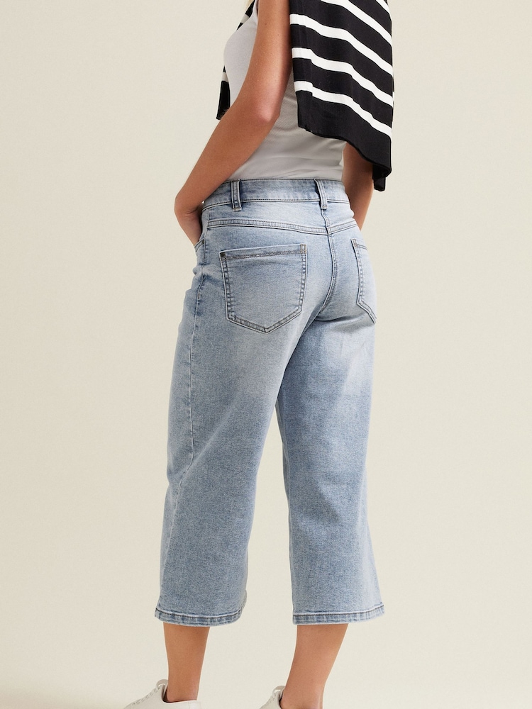 M&Co Blue Petite Light Wash Wide Leg Crop Trousers - Image 4 of 6