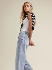 M&Co Blue Petite Light Wash Wide Leg Crop Trousers - Image 5 of 6