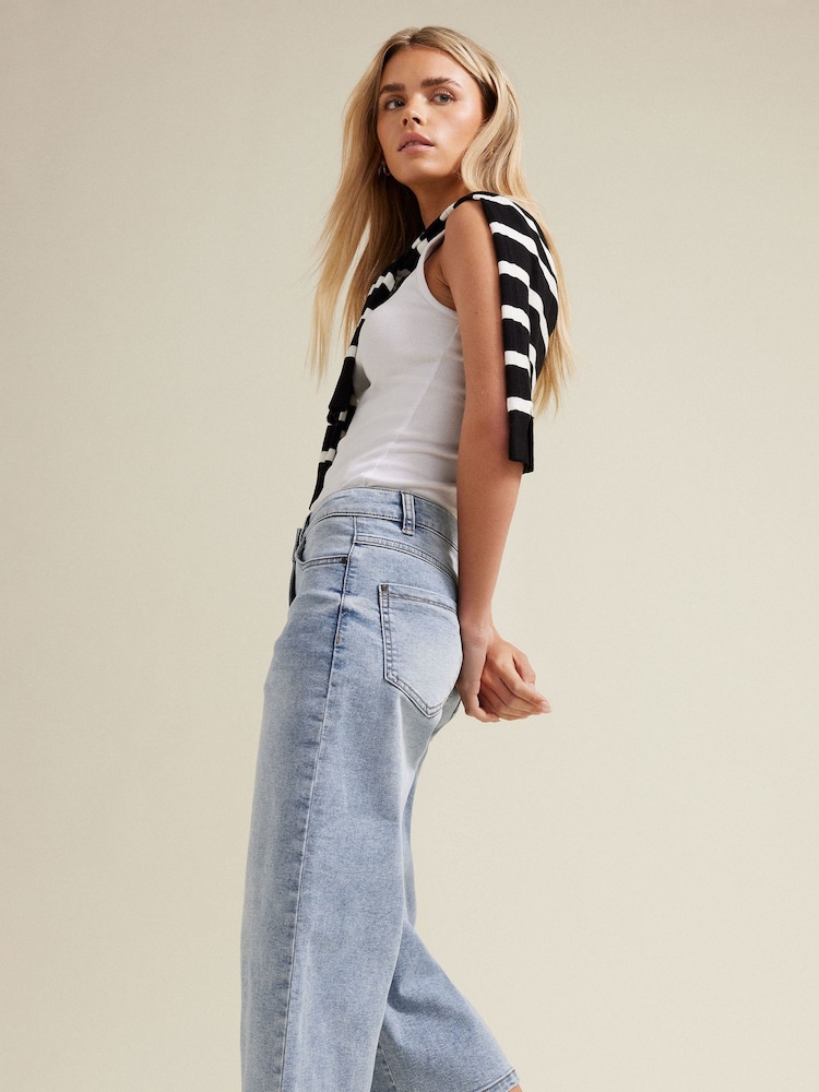 M&Co Blue Petite Light Wash Wide Leg Crop Trousers - Image 5 of 6