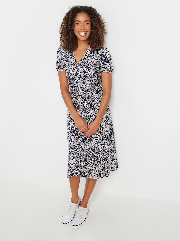 M&Co Blue Jersey Floral Print Wrap Dress - Image 2 of 5