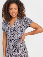 M&Co Blue Jersey Floral Print Wrap Dress - Image 4 of 5
