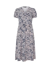 M&Co Blue Jersey Floral Print Wrap Dress - Image 5 of 5