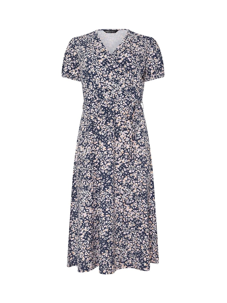 M&Co Blue Jersey Floral Print Wrap Dress - Image 5 of 5 M&Co Blue Jersey Floral Print Wrap Dress - Image 5 of 5