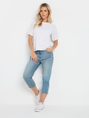 M&Co Blue Petite Boyfriend Crop Light Wash Jeans - Image 3 of 6