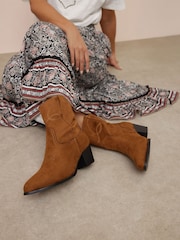Yours Curve Brown Extra Wide Fit Extra-Wide Fit Stitch Western Shoes - Image 1 of 1
