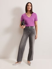 Phase Eight Purple Elspeth V-Neck 100% Cotton Top - Image 3 of 7
