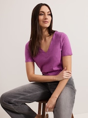 Phase Eight Purple Elspeth V-Neck 100% Cotton Top - Image 6 of 7