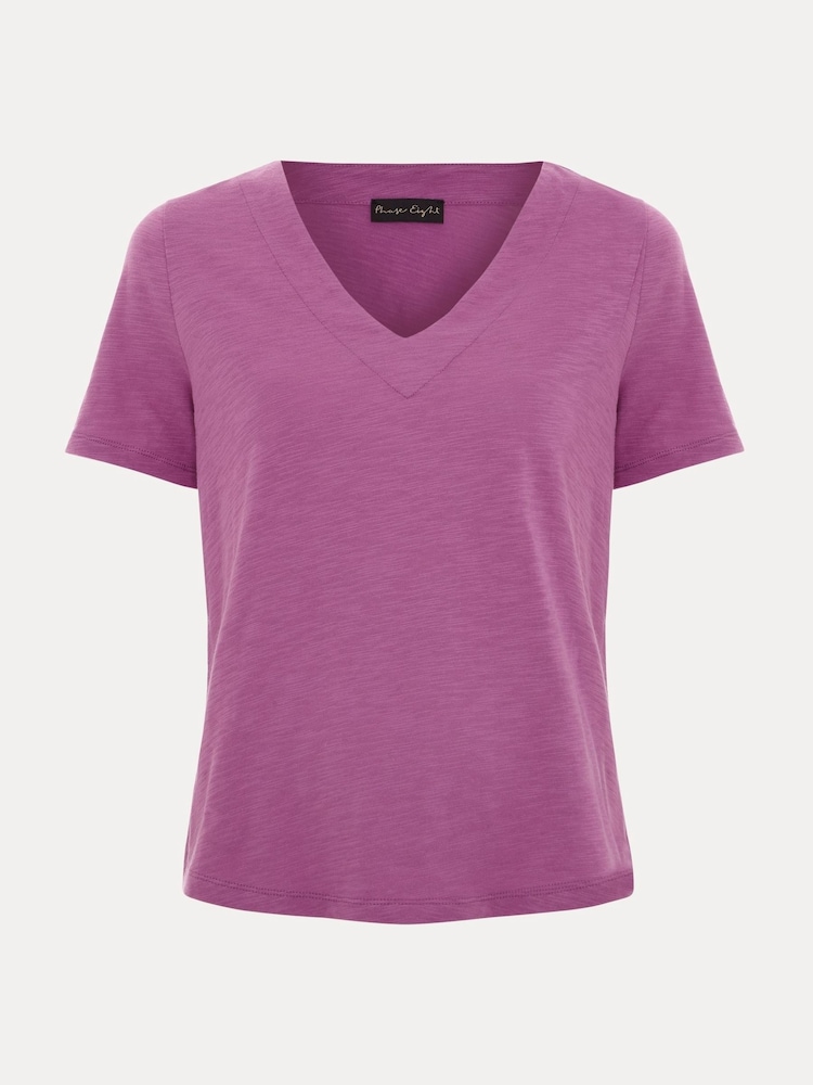 Phase Eight Purple Elspeth V-Neck 100% Cotton Top - Image 7 of 7