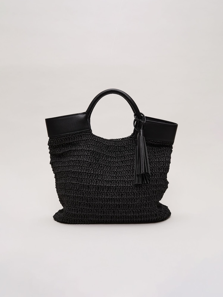 Phase Eight Black Straw Shopper Bag - Image 1 of 7 Phase Eight Black Straw Shopper Bag - Image 1 of 7