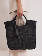 Phase Eight Black Straw Shopper Bag - Image 6 of 7