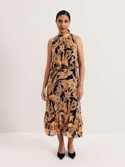 Phase Eight Black/Brown Petite Alma Printed Dress - Image 1 of 6
