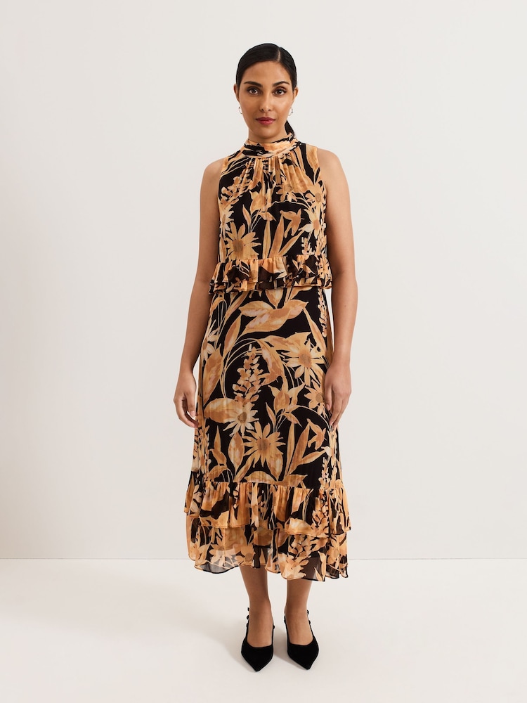 Phase Eight Black/Brown Petite Alma Printed Dress - Image 1 of 6