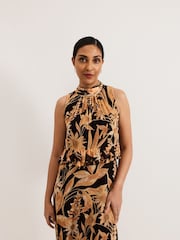 Phase Eight Black/Brown Petite Alma Printed Dress - Image 4 of 6