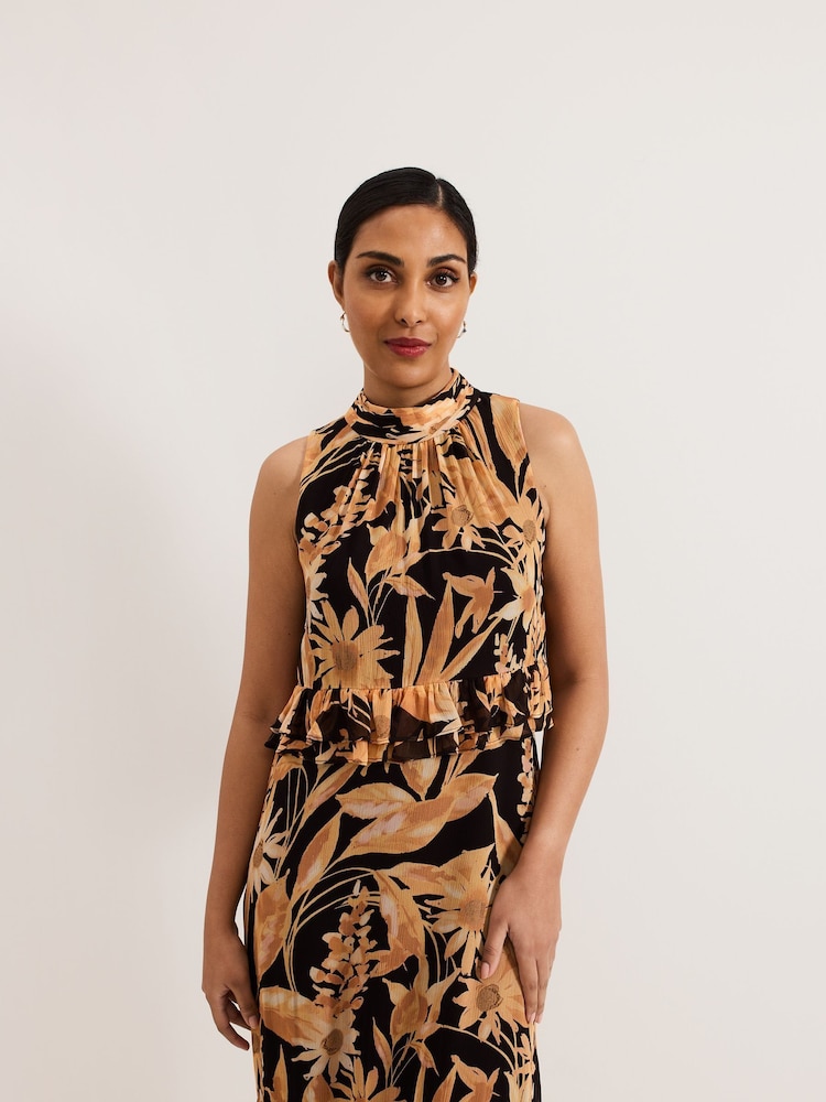knee length dresses for ladies Navy Embroidered Linen Alma Midi Dress main image 0