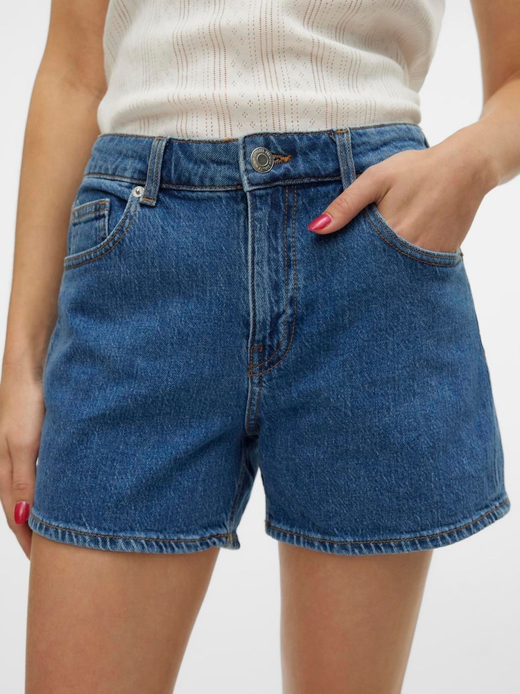 VERO MODA Blue Mid Rise Denim Shorts - Image 1 of 5