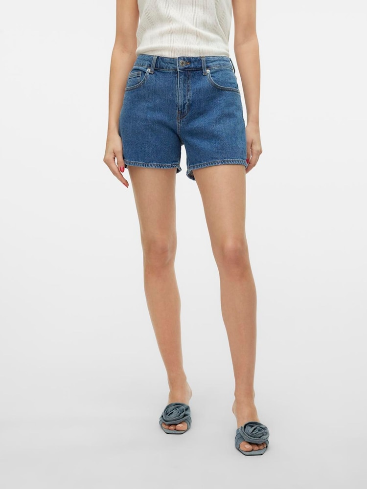 VERO MODA Blue Mid Rise Denim Shorts - Image 3 of 5