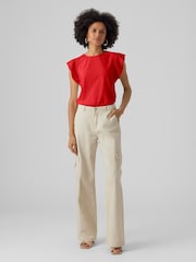 VERO MODA Red Broderie Short Sleeve T-Shirt - Image 1 of 6