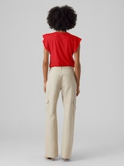 VERO MODA Red Broderie Short Sleeve T-Shirt - Image 2 of 6