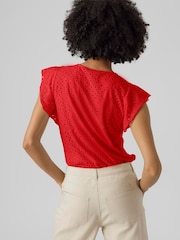 VERO MODA Red Broderie Short Sleeve T-Shirt - Image 4 of 6