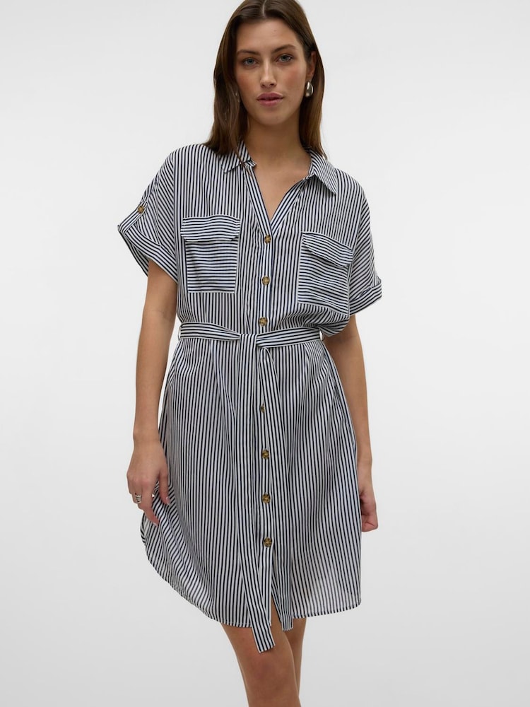 VERO MODA Blue Short Sleeve Shirt Dress - Image 1 of 4