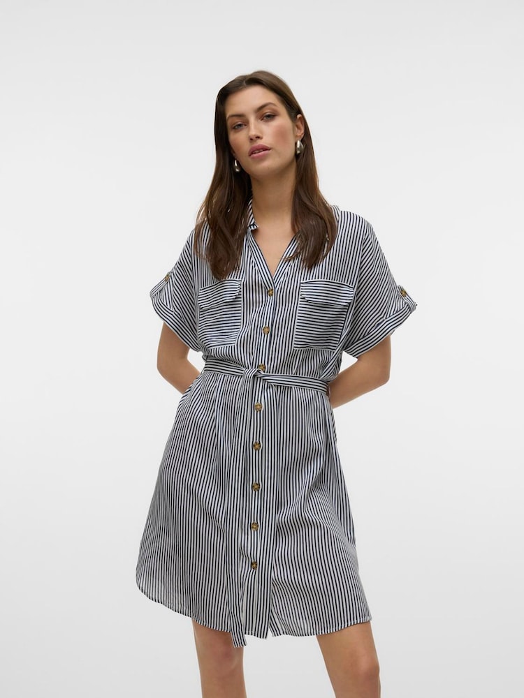 VERO MODA Blue Short Sleeve Shirt Dress - Image 3 of 4