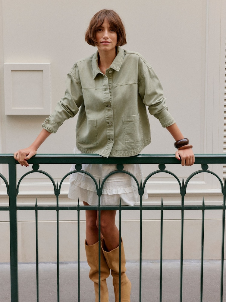 VERO MODA Green Denim Shacket - Image 1 of 7