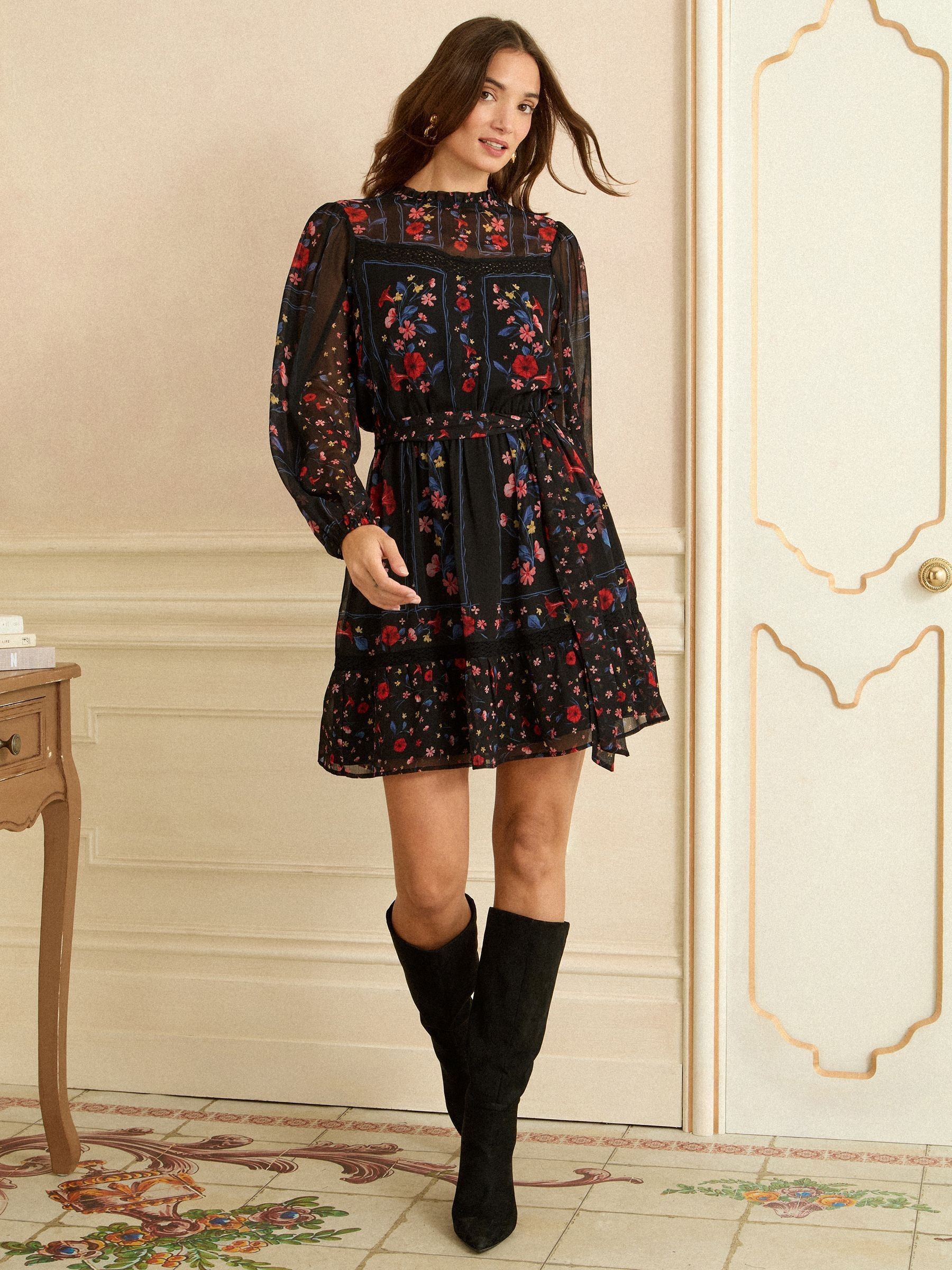 Buy Love & Roses Black Floral Lace Trim Black Mini Dress from Next USA