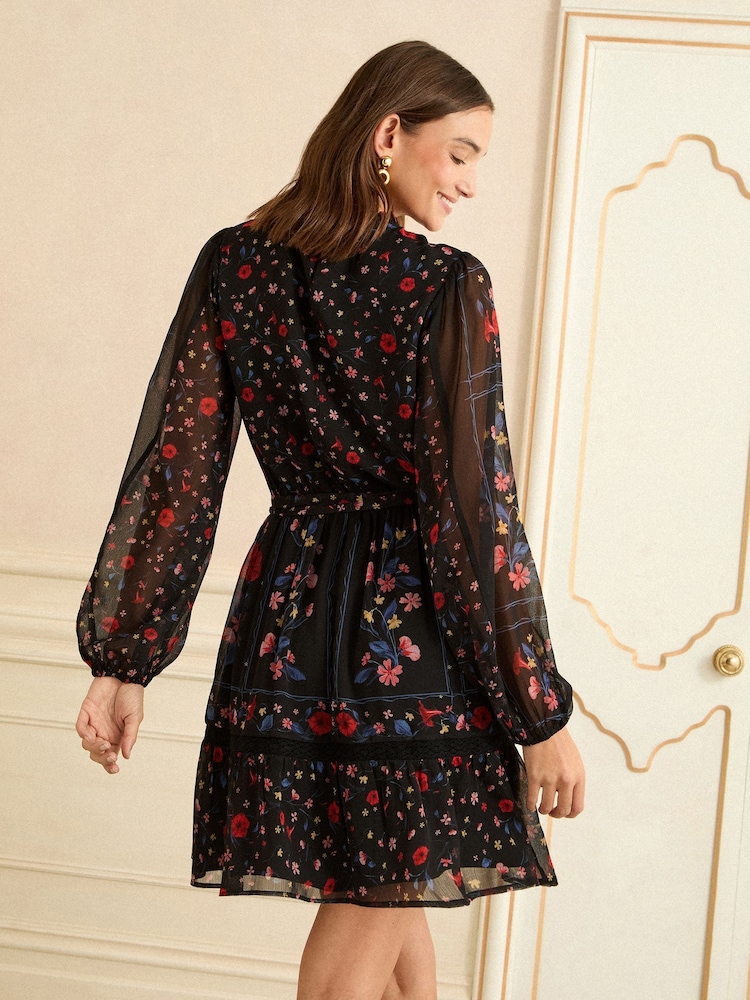 black floral lace mini dress Black & Ivory Floral Print Dress - Lace Mini Dress main image 0