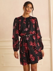Love & Roses Red Floral Ruffle Wrap Mini Dress - Image 2 of 4