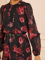 Love & Roses Red Floral Ruffle Wrap Mini Dress - Image 4 of 4