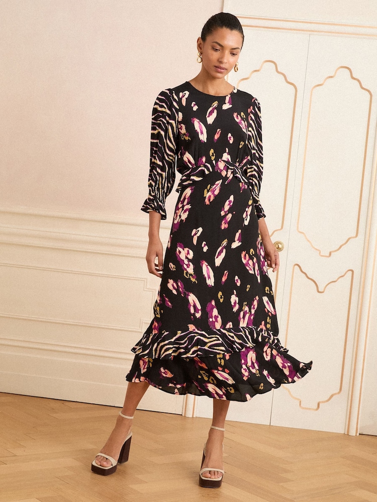 Love & Roses Black Animal Peplum Midi Dress - Image 4 of 4
