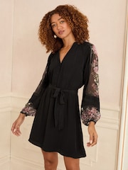 Love & Roses Black Floral Notch Neck Mini Dress - Image 1 of 4