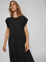 VILA Black Short Sleeve Jersey Tiered Midi Dress - Image 3 of 5