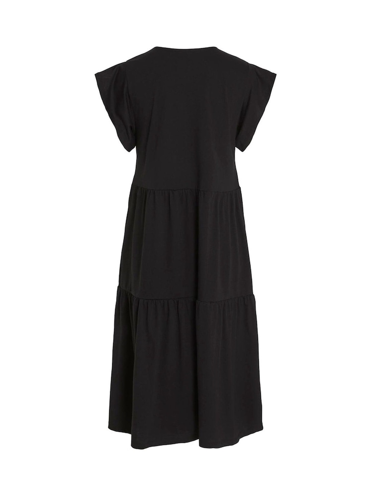 VILA Black Short Sleeve Jersey Tiered Midi Dress - Image 5 of 5