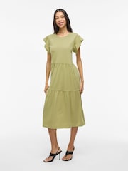 VILA Green Short Sleeve Jersey Tiered Midi Dress - Image 1 of 7