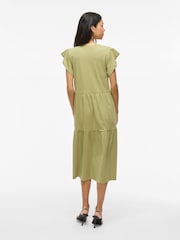 VILA Green Short Sleeve Jersey Tiered Midi Dress - Image 2 of 7