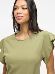 VILA Green Short Sleeve Jersey Tiered Midi Dress - Image 5 of 7
