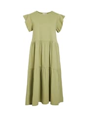 VILA Green Short Sleeve Jersey Tiered Midi Dress - Image 6 of 7