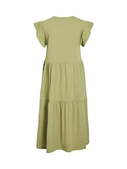 VILA Green Short Sleeve Jersey Tiered Midi Dress - Image 7 of 7
