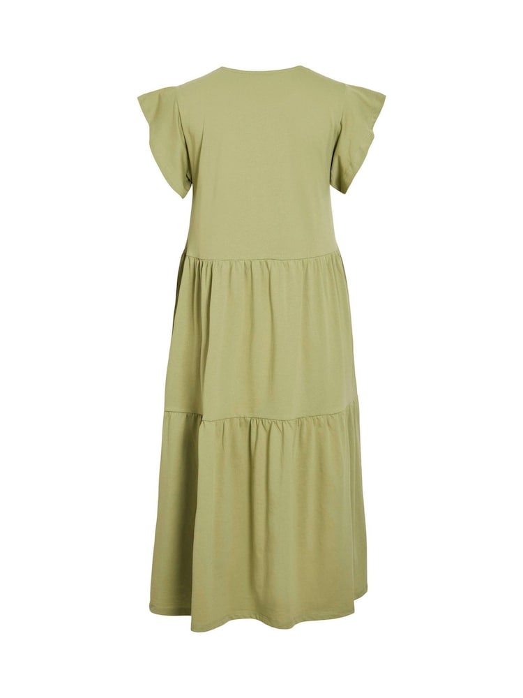 VILA Green Short Sleeve Jersey Tiered Midi Dress - Image 7 of 7