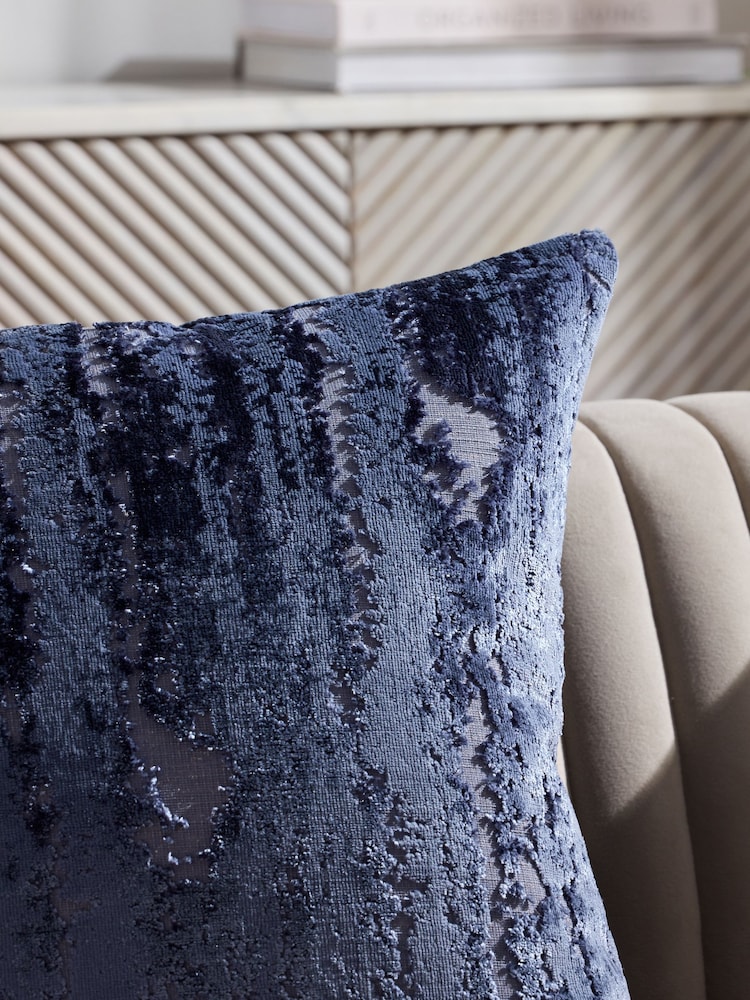 Navy 43 x 43cm Fem Chic Velvet Abstract Cushion - Image 2 of 5