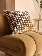 Gold/Natural Velvet Geometric Cushion - Image 1 of 6