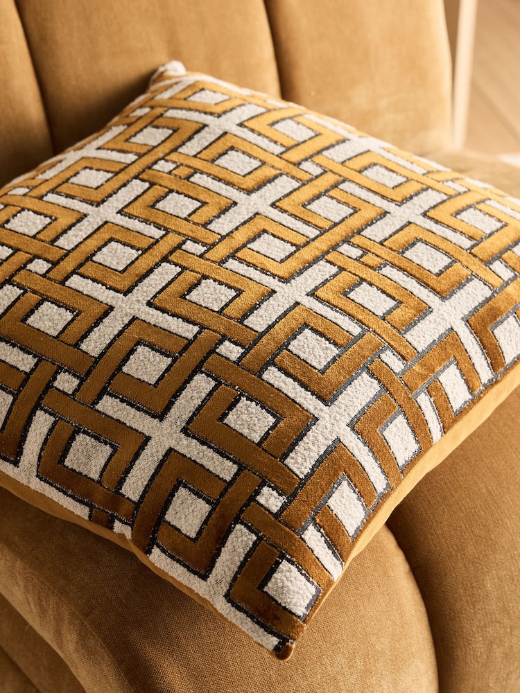 Gold/Natural Velvet Geometric Cushion - Image 2 of 6