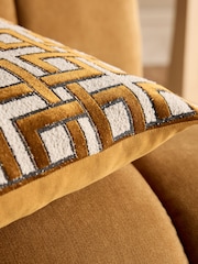 Gold/Natural Velvet Geometric Cushion - Image 3 of 6
