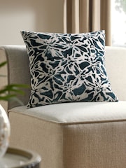 Blue 50 x 50cm Velvet Abstract Floral Cushion - Image 1 of 5