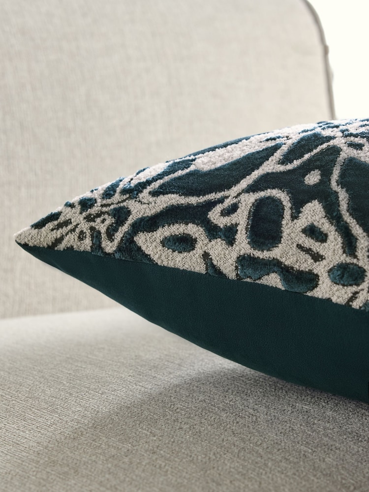 Blue 50 x 50cm Velvet Abstract Floral Cushion - Image 2 of 5