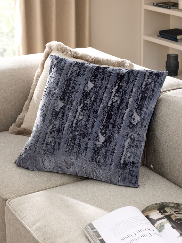 Navy 59 x 59cm Fem Chic Velvet Abstract Cushion - Image 1 of 5