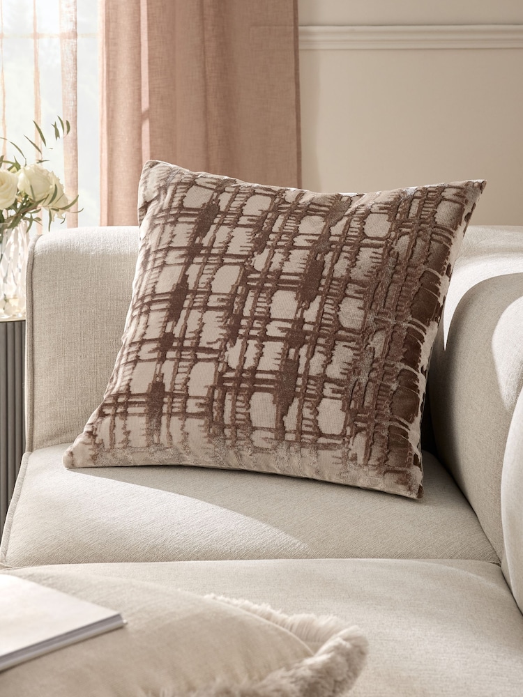 Dark Natural 59 x 59cm Velvet Abstract Lustre Cushion - Image 1 of 5