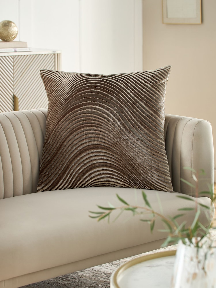 Mocha Brown 59 x 59cm Velvet Curve Cushion - Image 1 of 5
