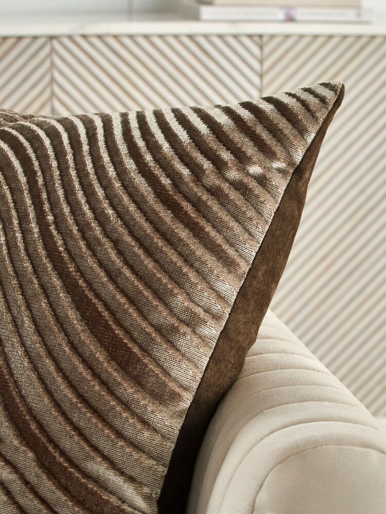 Mocha Brown 59 x 59cm Velvet Curve Cushion - Image 2 of 5